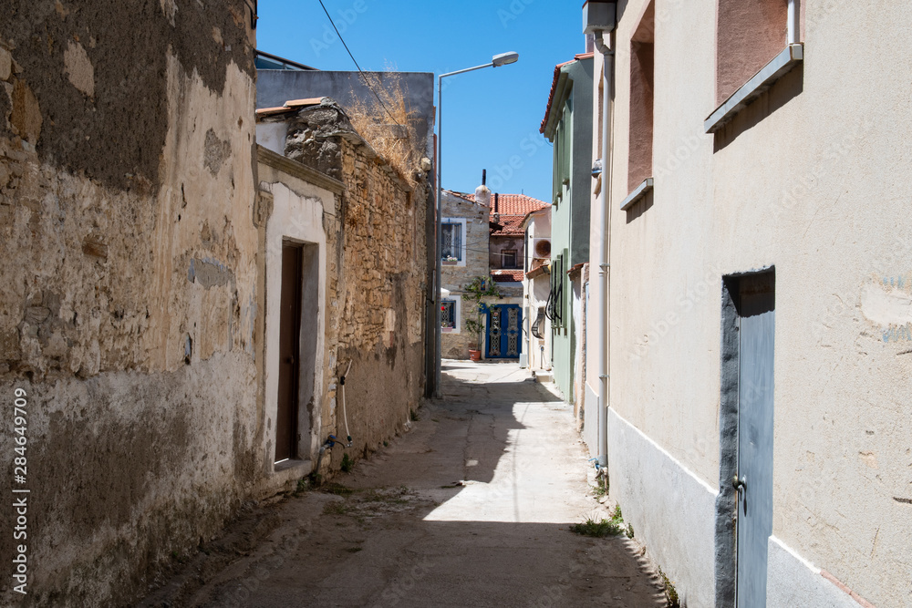 Traditional street in the old town of Yenifoca. Yenifoca is a town in Turkey's Izmir Province on the Aegean coast.