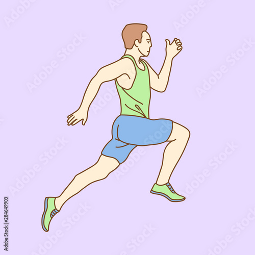 Sporty runner on color background. Side view. Sport and healthy lifestyle