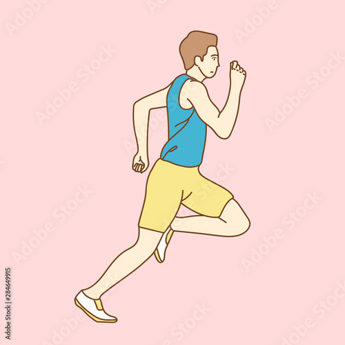 Sporty runner on color background. Side view. Sport and healthy lifestyle