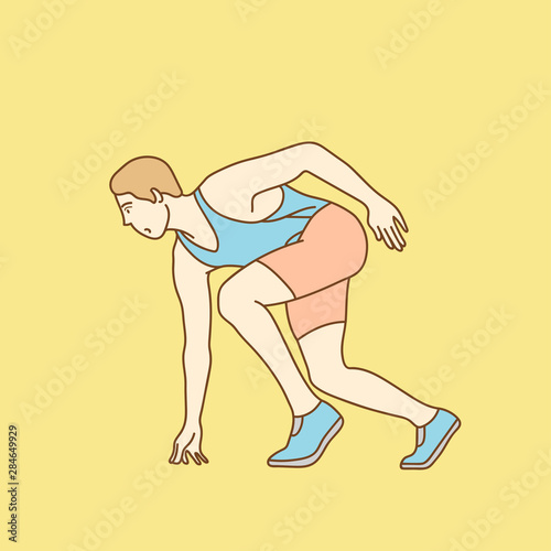Sporty runner on color background. Side view. Sport and healthy lifestyle