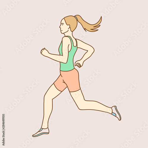 Sporty runner on color background. Side view. Sport and healthy lifestyle