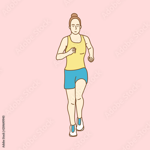 Sporty runner on color background. Side view. Sport and healthy lifestyle