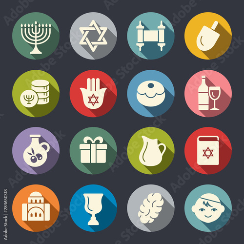 Hanukkah holiday flat vector icon set