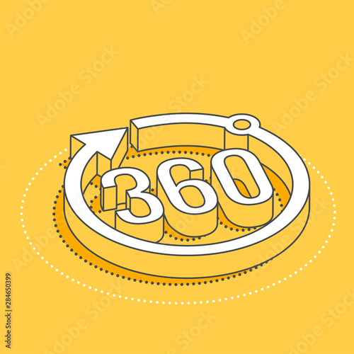 isometric vector image on a yellow background, arrow curved into a circle 360 degrees