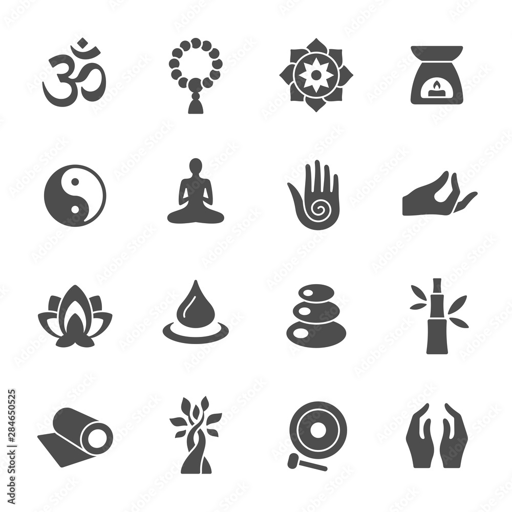 Meditation yoga retreat vector icons - obrazy, fototapety, plakaty 