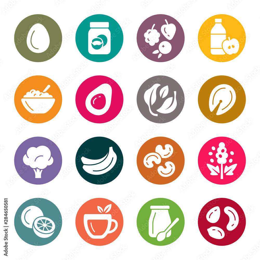 Dieting food colourful vector icons