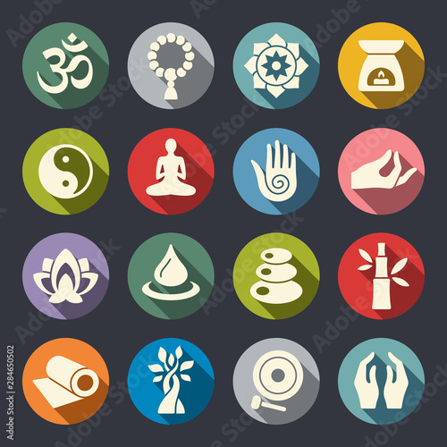 Spiritual flat vector icon set