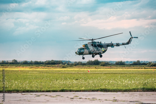 takeoff of a military helicopter