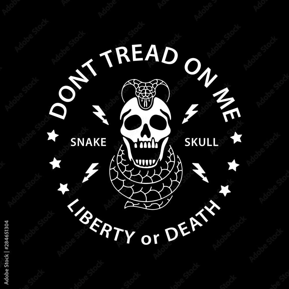 Skull and dangerous snake badge on black background