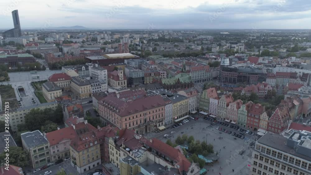 Aerial view of Wroclaw old town. Evening. 4K. Aerial view of Wroclaw old town. Evening. 4K.