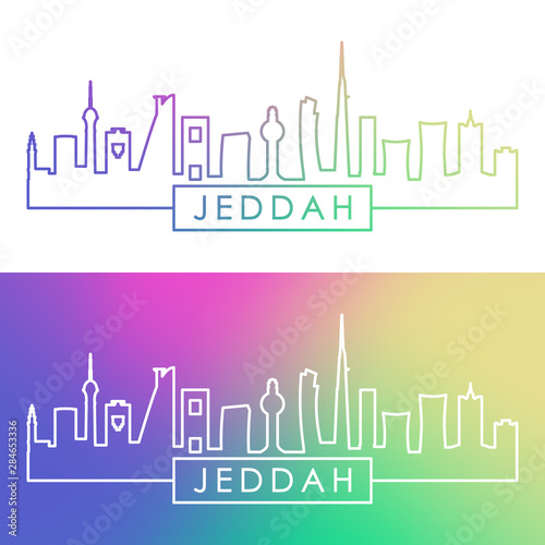 Jeddah city skyline. Colorful linear style. Editable vector file.