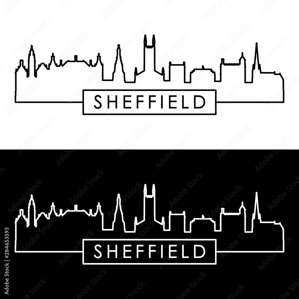 Sheffield city skyline. Linear style. Editable vector file.