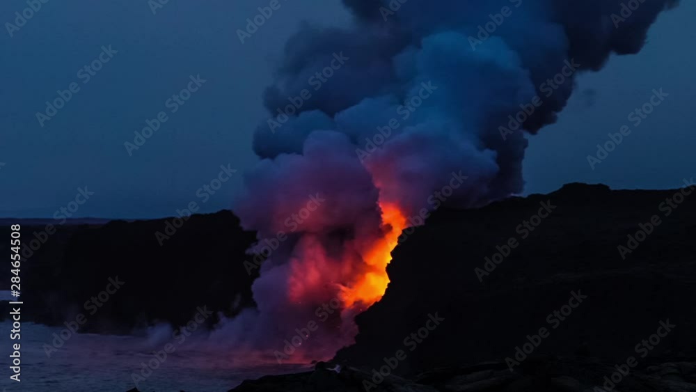 Volcanic Eruption and Lava flows out of the sea in Big Island Hawaii Volcanic Eruption and Lava flows out of the sea in Big Island Hawaii