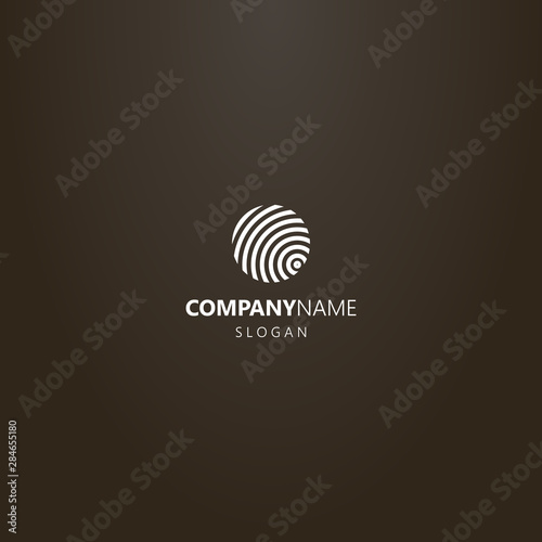 white logo on a black background. simple vector minimalistic round logo of divergent circles similar to a fingerprint