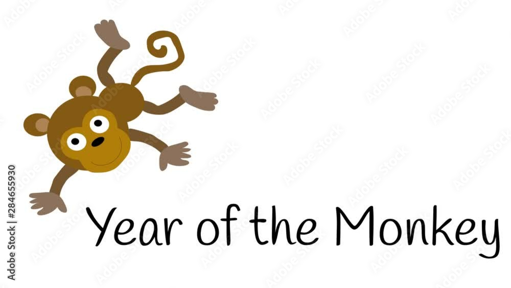 Chinese Horoscope monkey animated on white with New Year greeting. Chinese Horoscope monkey animated on white with New Year greeting.