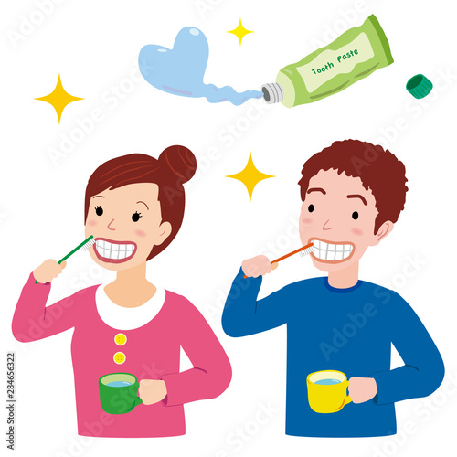 a couple brushing teeth 歯磨きするカップル