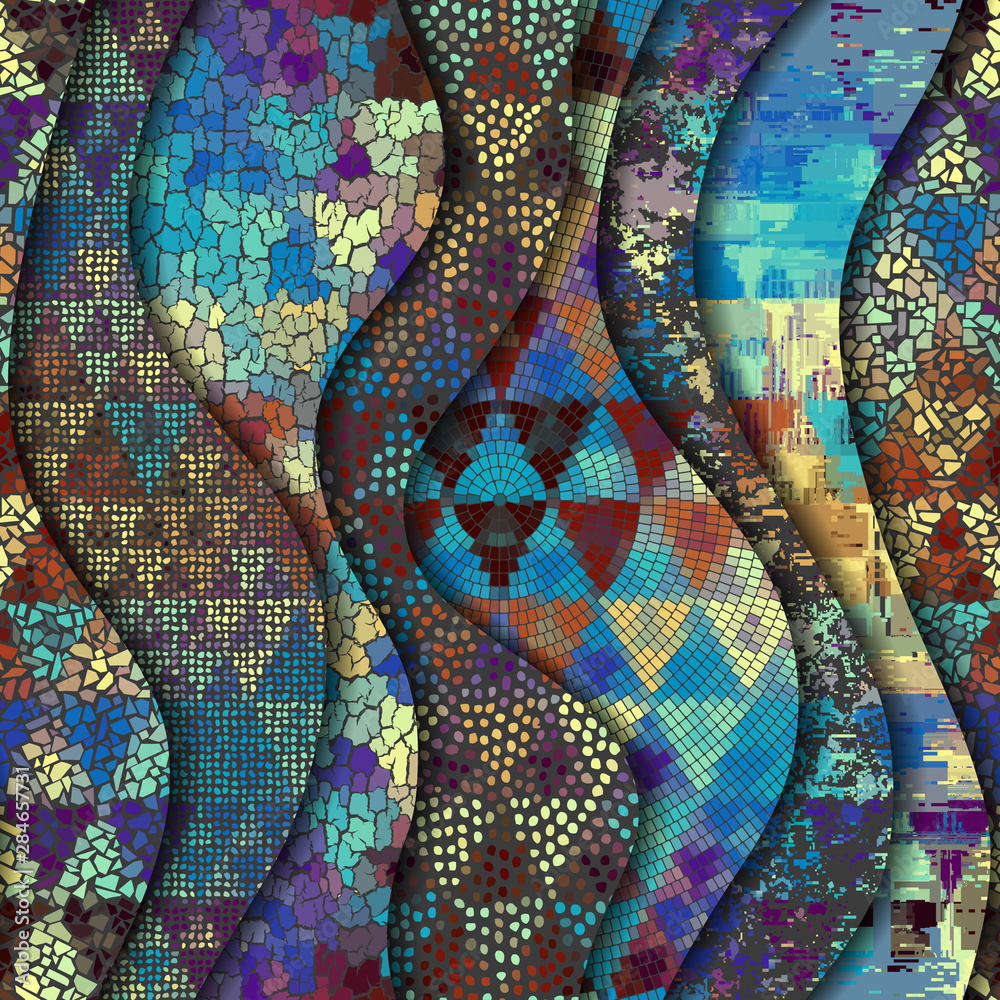 Relief waves of ornamental mosaic tile patterns Relief waves of ornamental mosaic tile patterns
