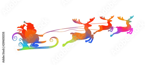 Rainbow silhouette of Santa Claus. Merry Christmas. Vector © Мария Неноглядова