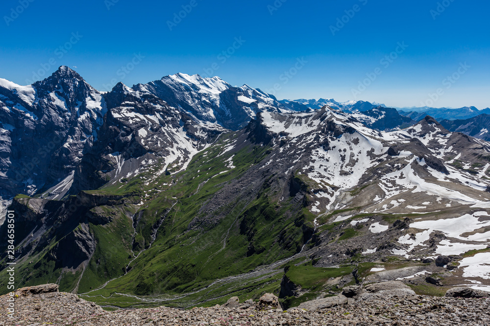 Beautiful view of Jungfrau valley from top of schilthorn, Murren, Switzerland.