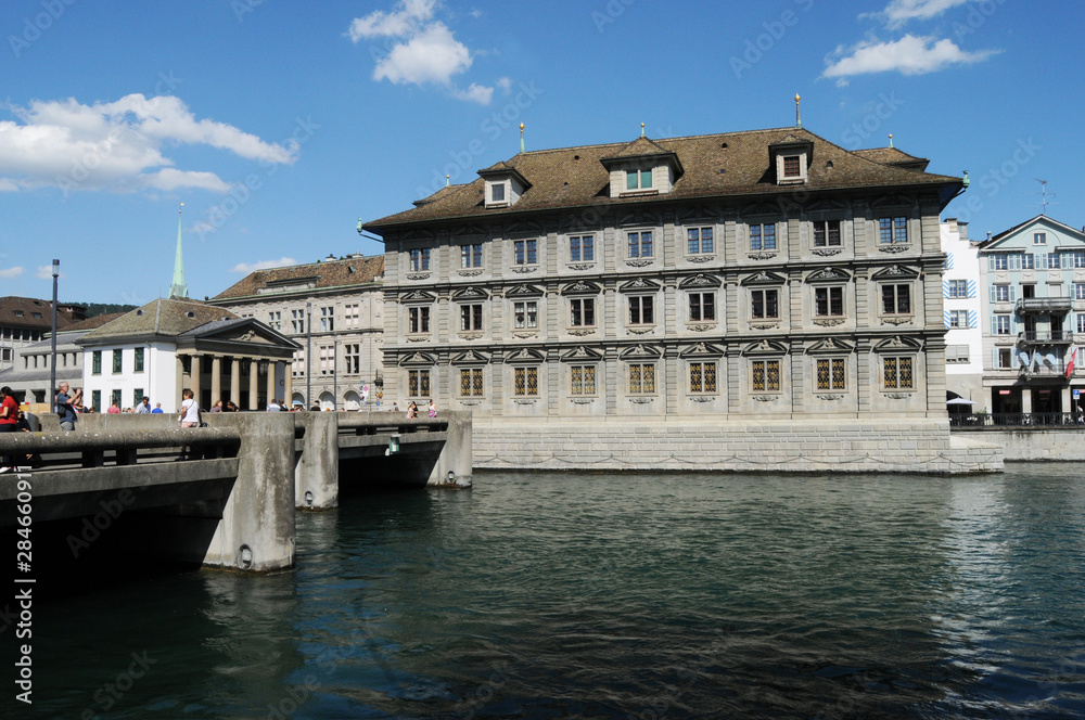 Switzerland: The local parliament at Limmat River in Zürich city