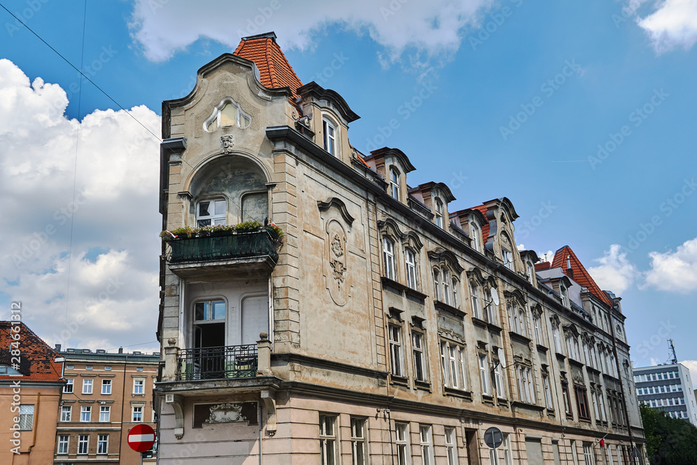 Art Nouveau facade of the building  in Poznan.