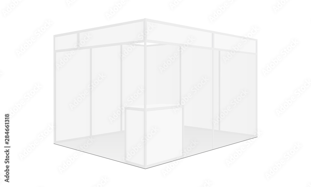 Exhibition stall mockup with table - side view. Vector illustration
