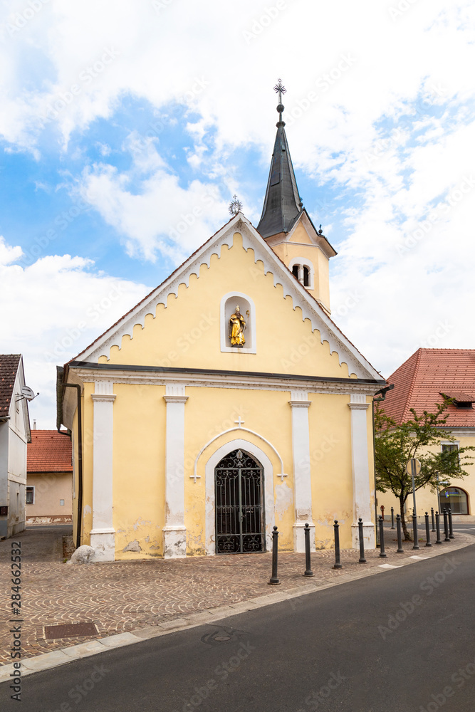 Kostanjevica na Krki, small church located on one of the main streets of the town. Slovenia. Kostanjevica na Krki, small church located on one of the main streets of the town. Slovenia.