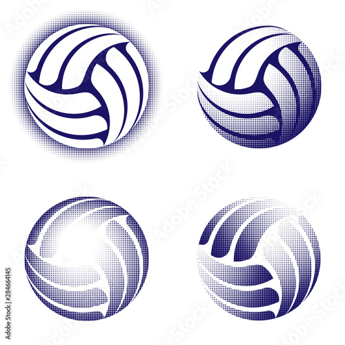 Volleyball abstract symbols set with halftones isolated on white background