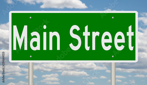 Vászonkép Rendering of a green highway sign for Main Street