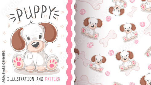 Cute dog, puppy - seamless pattern.