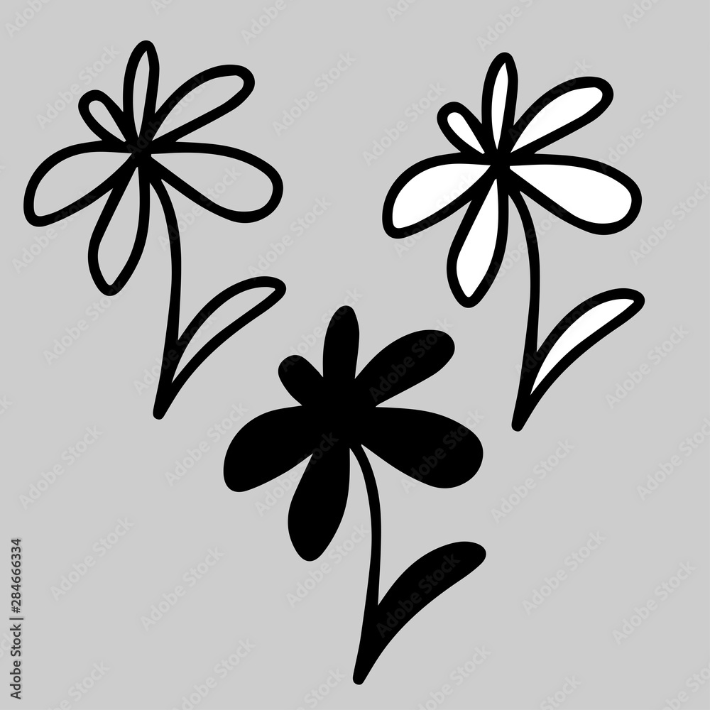 Fototapeta premium Isolated design of abstract flowers in black and white style on a grey background.