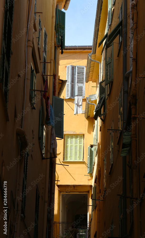 Menton, old town narrow street, french Riviera