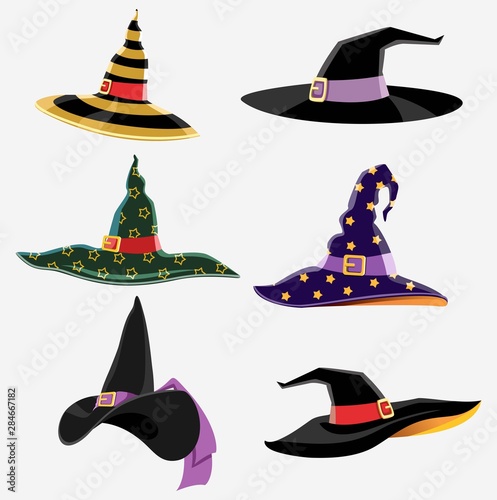 Design Elements for Halloween. Halloween symbol. Witch Hat. Hats of the wizard. Flat vector illustration.