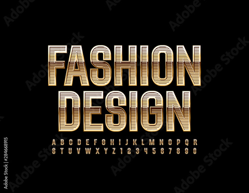 Vector chic Logo Fashion Design. Elegant Golden Font. Stylish textured Alphabet Letters and Numbers.