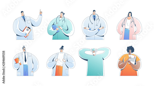 Doctors team. Medical staff doctor nurse therapist surgeon professional hospital workers, group of medics.