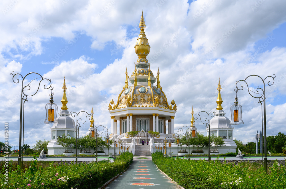 Fototapeta premium In Khon Kaen a beautiful day with blue sky and clouds at Wat Thung Setthi temple Khonkaen, Thailand.