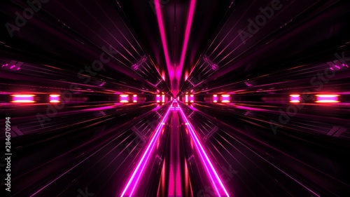 black futuristic sci-fi tunnel with with pink glowing lights background 3d illustration