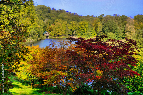 Winkworth Arboretum View with Rowe's Flashe Lake & Boathouse photo