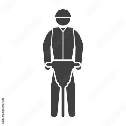 Icon of a man with a jackhammer. Vector on a white background