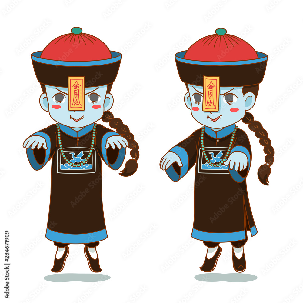 Cartoon character of Chinese zombie, Chinese ghost. Stock Vector