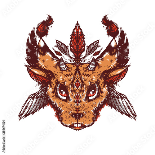 Graphic illustration with squirrel head. Beautiful animal portrait in tribal style. It can be used for printing or idea for a tattoo.