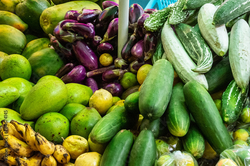 Fruit and vegetables at a market in victoria on seychelles island mahé in the indian ocean photo
