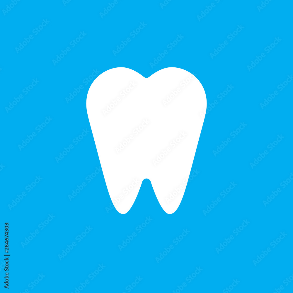 Vector white flat tooth icon isolated on blue background Vector white flat tooth icon isolated on blue background