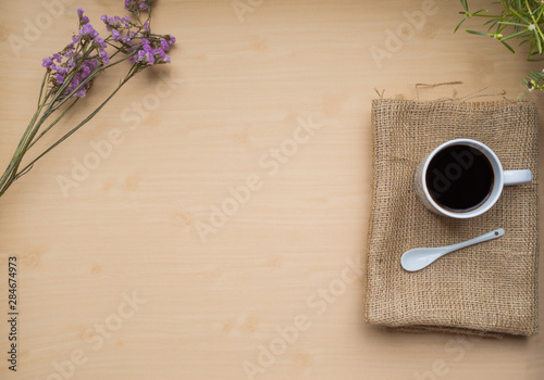 The coffee cup top view concept 