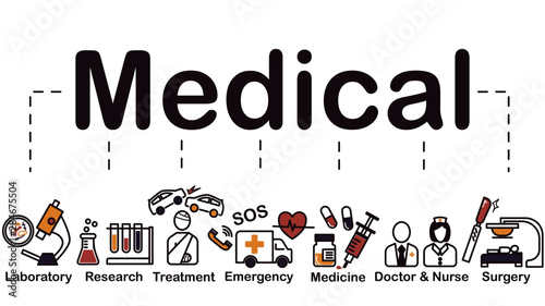 Medical icon, labouratory, research, treatment, emergency, medicine, doctor, nurse and surgery.