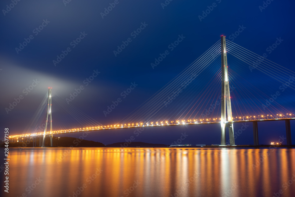 Vladivostok, Russian bridge. Night photos on a long exposure.