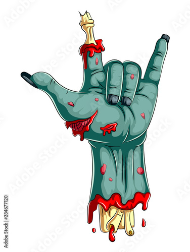 Scary zombie hand isolated on white background