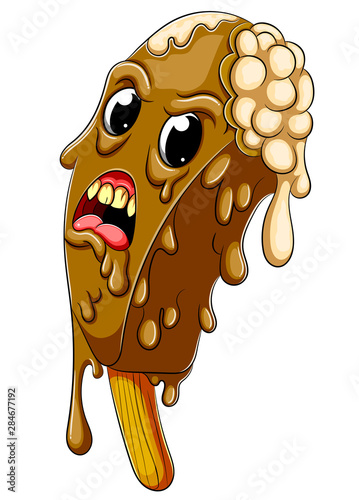 Melting zombie chocolate ice cream cartoon