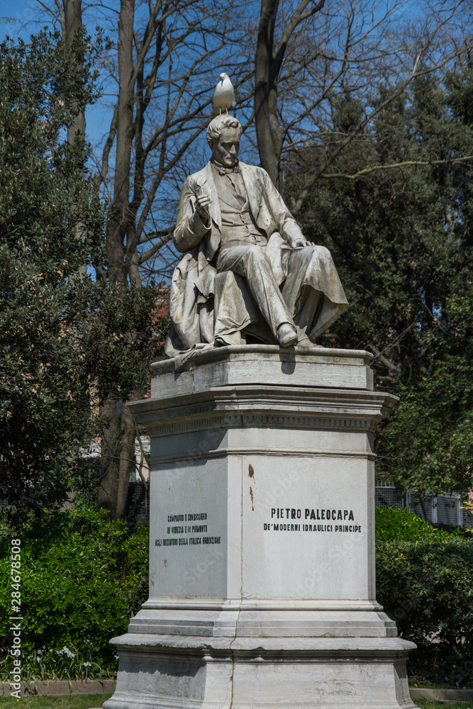Pietro Paleocapa statue in Papadopoli garden, near Venice train station ,2019 ,march