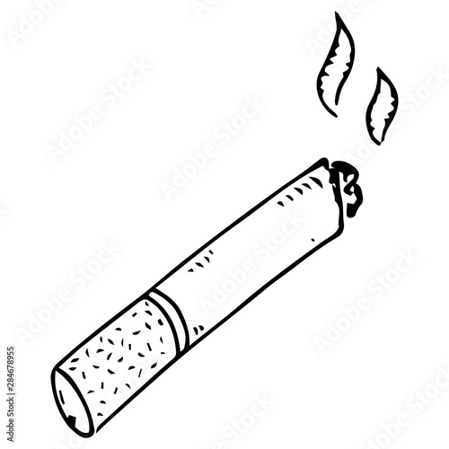 Cigarette butt with filter. Smoking cigarette. Cigarette smoke. Cigarette ashes. Vector illustration. Simple hand drawn icon.